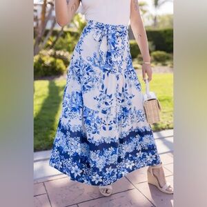FancydBoutique Floral Blue and White Maxi Skirt